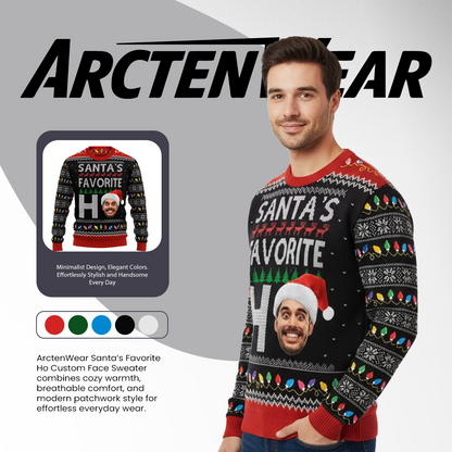 ArctenWear Santa’s Favorite Ho Custom Face Sweater | Personalized Photo Ugly Christmas Sweater