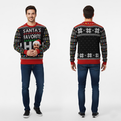 ArctenWear Santa’s Favorite Ho Custom Face Sweater | Personalized Photo Ugly Christmas Sweater