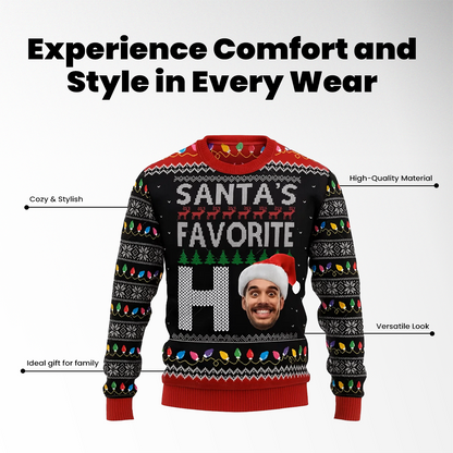 ArctenWear Santa’s Favorite Ho Custom Face Sweater | Personalized Photo Ugly Christmas Sweater