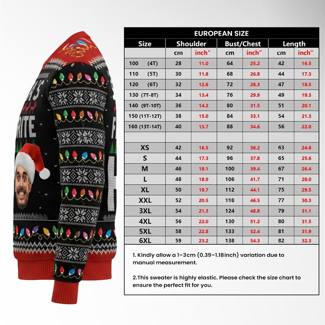 ArctenWear Santa’s Favorite Ho Custom Face Sweater | Personalized Photo Ugly Christmas Sweater