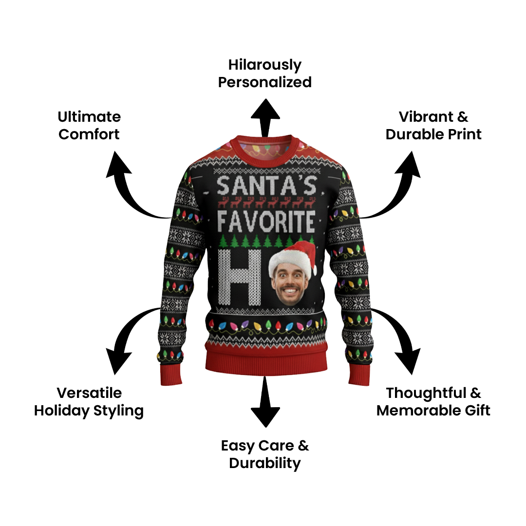 ArctenWear Santa’s Favorite Ho Custom Face Sweater Highlights