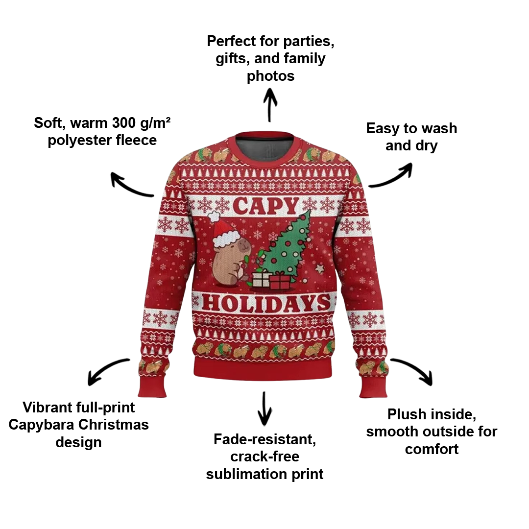 ArctenWear Capybara Celebration Christmas Ugly Sweater Highlights